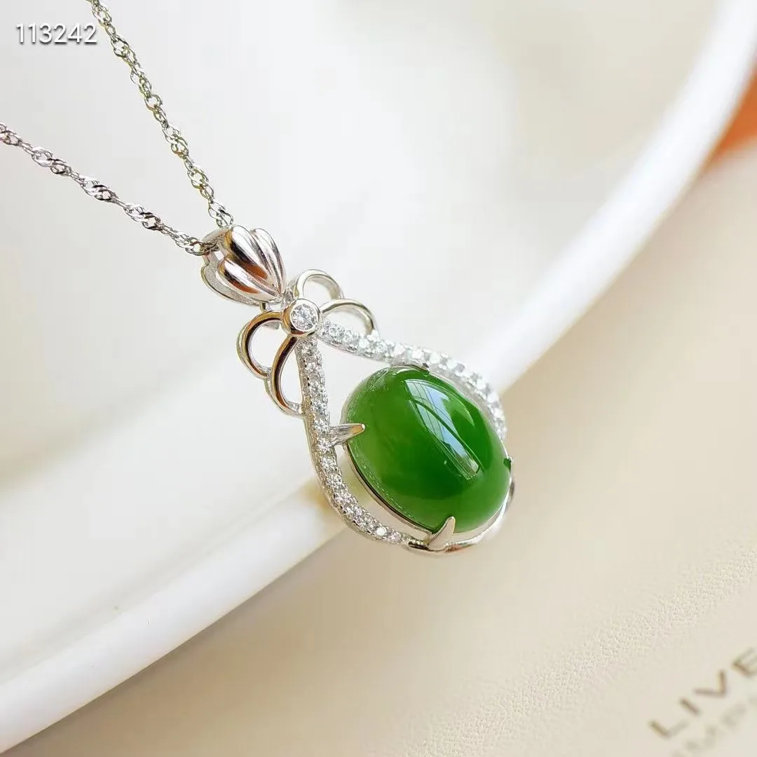 

Natural 100% real Sterling Silver necklace mosaic hetian jade time-honored methods pendant jewellery for woman gifts Bless peace