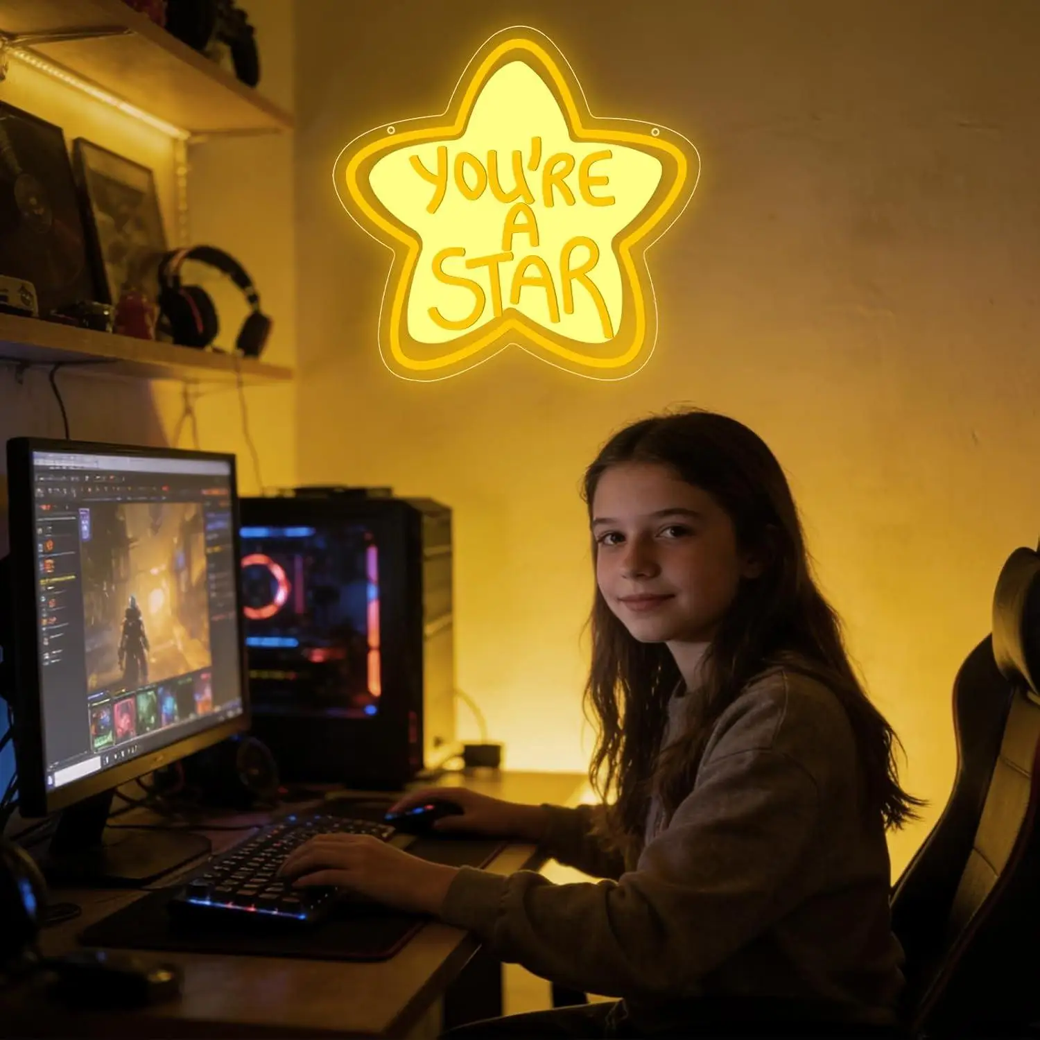 You're A Star Neon Sign USB Dimmable LED Light for Bedroom Club Party Kids Rooms Classrooms Inspirational Decor Gift Night Light view 3