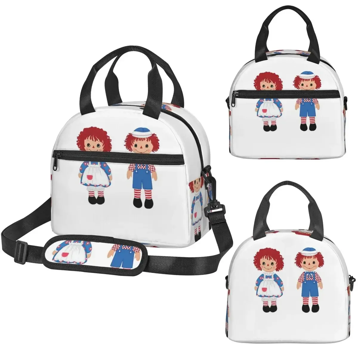 Raggedy Ann e Raggedy Andy The Vintage Dolls Bolsa térmica isolada para mulheres, bolsa térmica para escritório, caixa térmica portátil, caixas de almoço portáteis