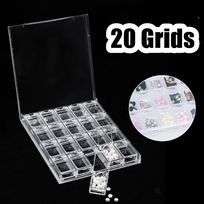 

20 Grids Clear Display Case Organizer Holder For Jewelry Nail Rhinestone Beads Box Acrylic Makeup Organizer Nail Art Storage Box