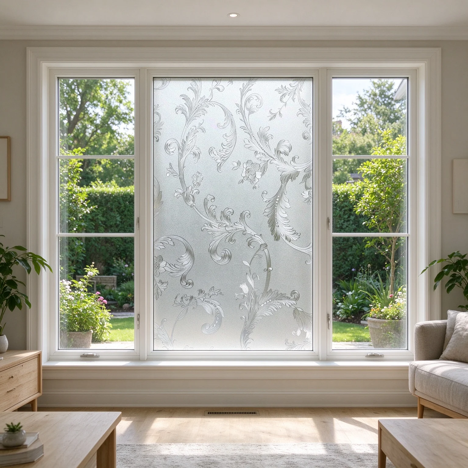 Window Privacy Film Static Cling No Glue Vintage Floral Scroll Frosted Glass Tint Anti-UV Anti-peep Decorative for Home Office