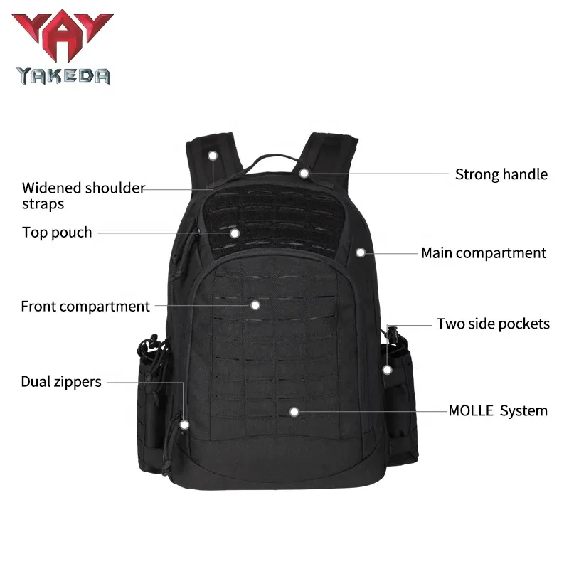 Yakeda Tactical Backpack Mountaineering Bag Sports Backpack Wear-resistant Polyester Travel Hiking Large Capacity Backpack