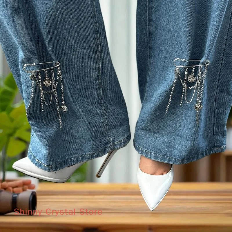 Handgemachte süße Sicherheitsnadel Kette Abzeichen Brosche Pin Charms Perlen ästhetische Quaste Kette Herz Anhänger