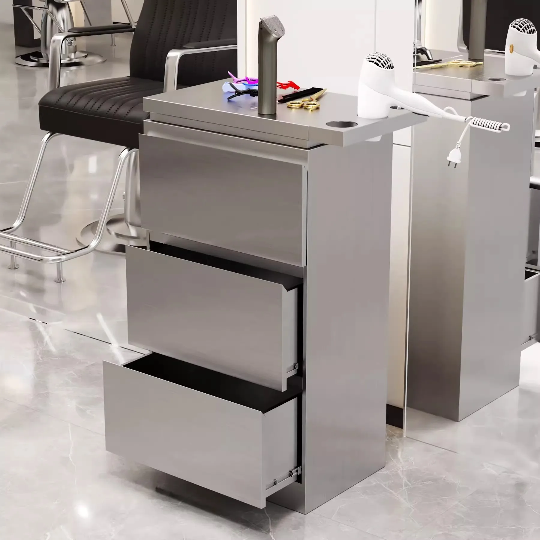 AOLIVIYA Haircut Shop Auxiliary Tools Cart Stainless Steel Beauty Salon Barber Trolley Drawer Storage Cabinet
