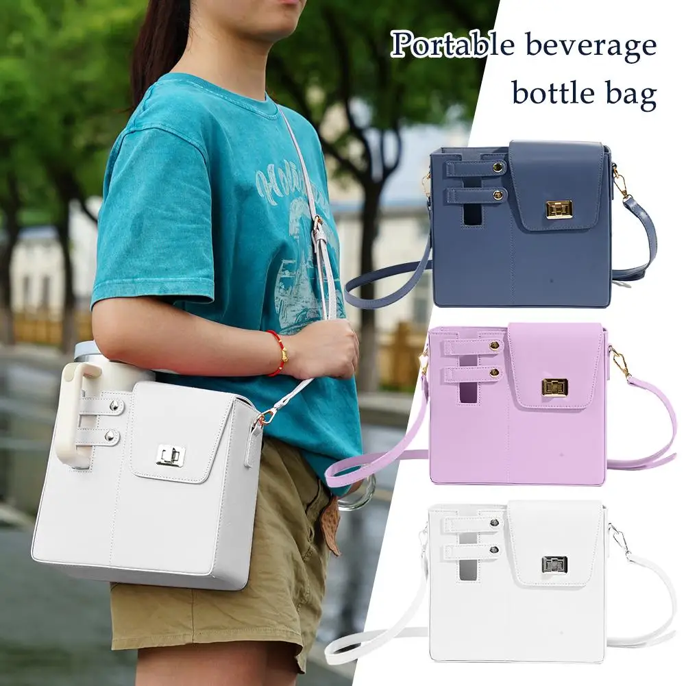 Outdoor Portable Crossbody Water Cup Storage Bag, Multifunctional Leather Water Bottle Holder With Adjustable Shoulder Strap