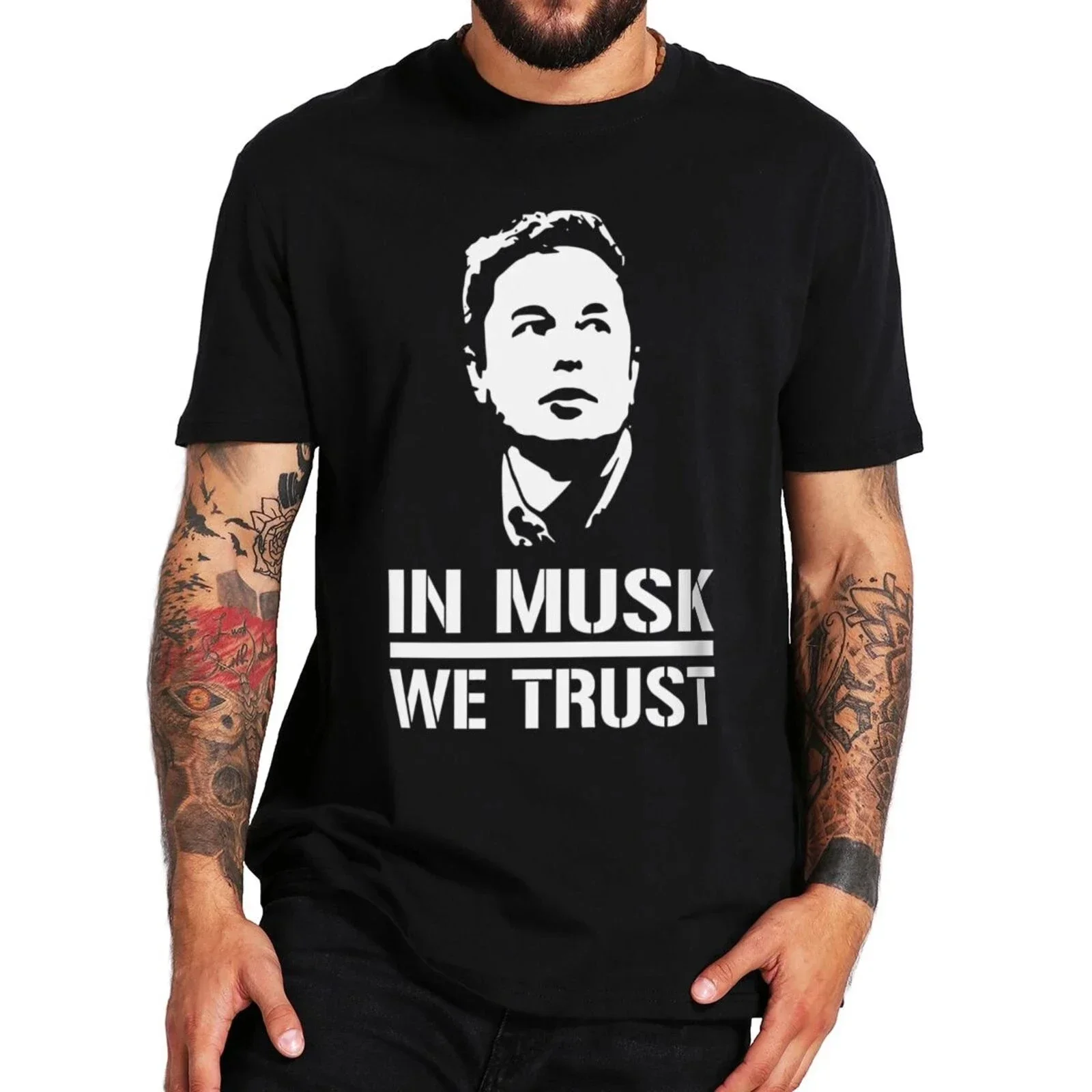 In Musk We Trust Elon Funny Men\'s Short Sleeve T-Shirt Sayings Quote Graphic Tee Casual Tops Summer Fashion Inspiring Clothes