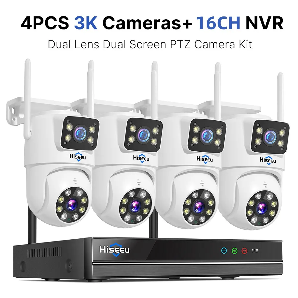 Hiseeu 16CH NVR Dual Lens Draadloze CCTV Surveillance Kit Menselijke detectie Nachtzicht P2P 3K 6MP IP-camera's Beveiligingssysteem