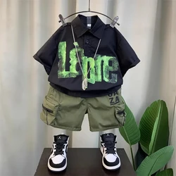 Summer Outfits for Baby Boy 1 to 9 Years Old Letter Turn-down Collar T-shirts Tops and Shorts 2PCS Boutique Infant Clothing Sets