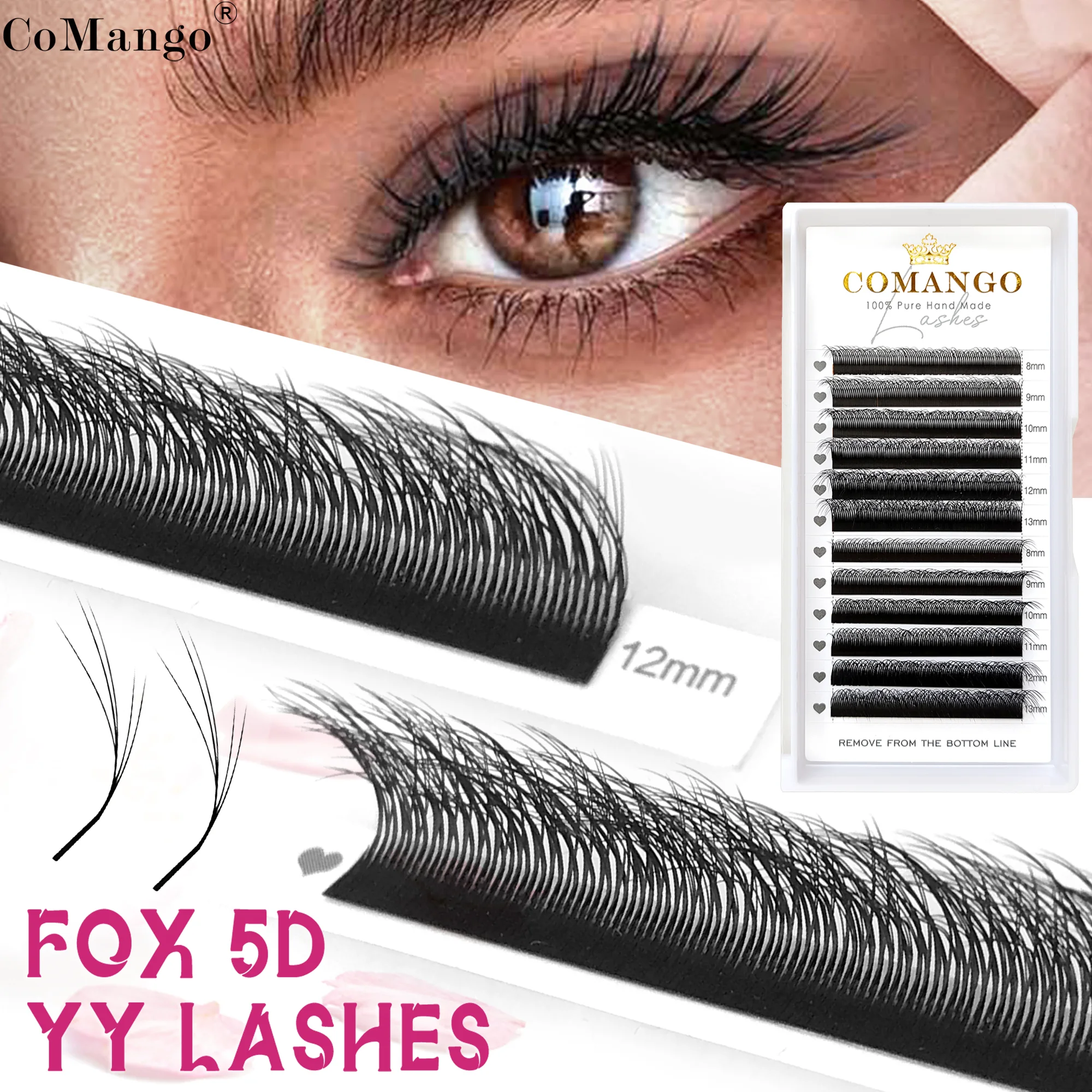 Fox 5D YY Shaped Eyelashes Extension 8-13Mix New Style Matte Black Natural Fox Lashes High Quality Make-up Eyelashes