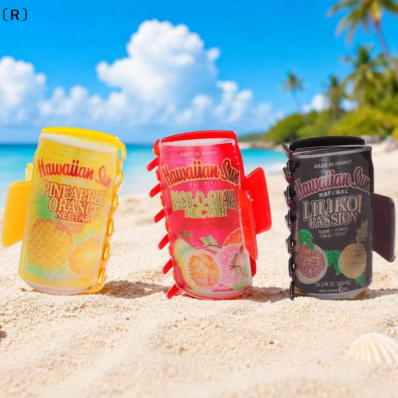 〔R〕Hawaiian Juice Can Print Hair Claw Clips Funny Cute Beverage Can Design Hair Clips Summer Beach Vacation Hair Accessories