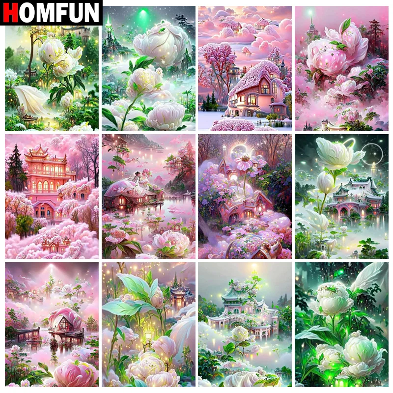 5D алмазная живопись HOMFUN для творчества «пейзаж, садовый замок», картины для вышивки крестиком, 3D Стразы, украшение для вышивки