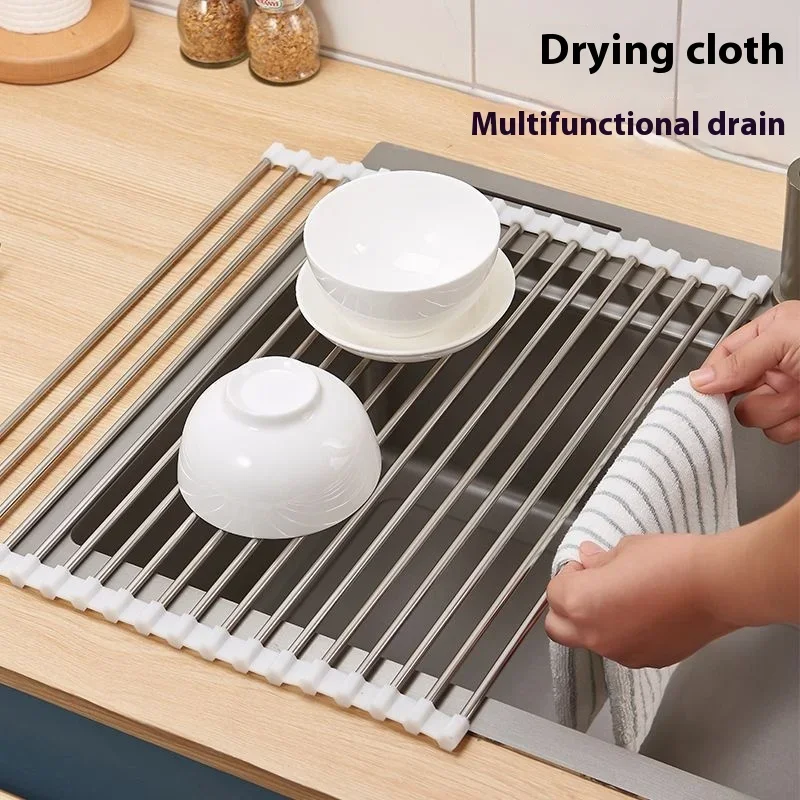 Kitchen sink drain rack foldable roller blind multifunctional new stainless steel sink storage rack filter drain rack