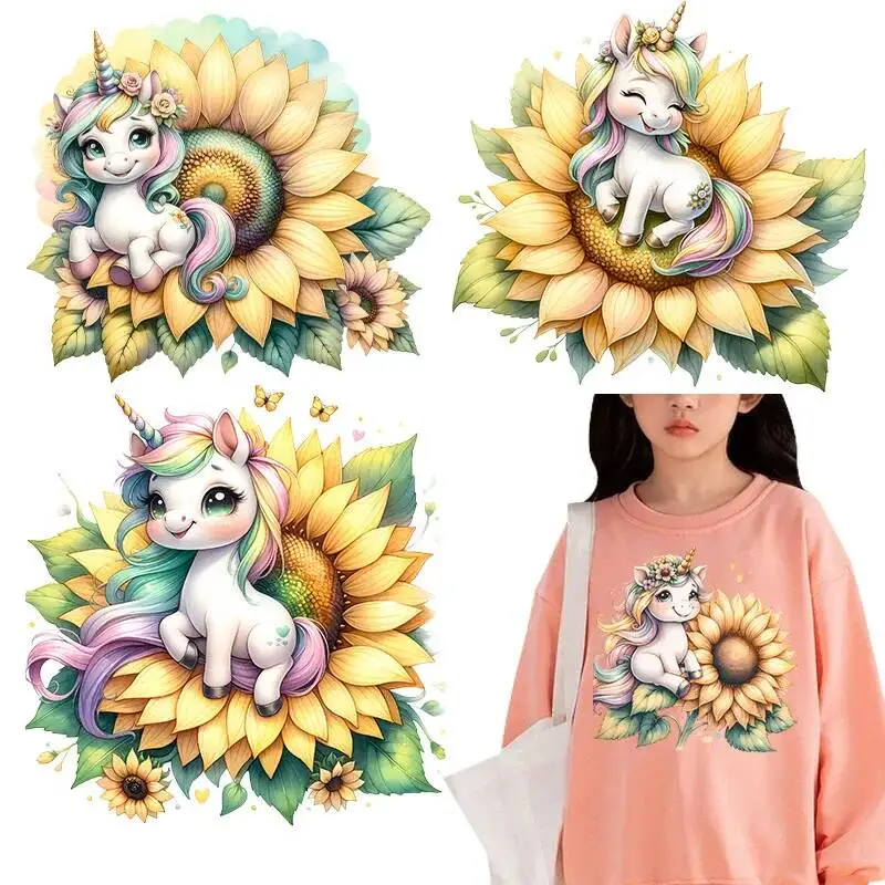 Cartoon Cute Unicorn Heat-sensitive Patches Application Stripes on Kids Clothes ironing Printing for Tops DIY Decals