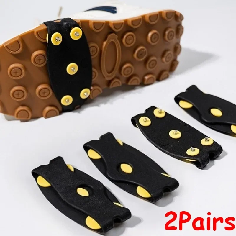 5/1 Pair 5 Stud Anti Slip Ice Snow Claw Grips Crampon Cleats for Hiking Boots Men Women Winter Traction Spikes Shoe Covers