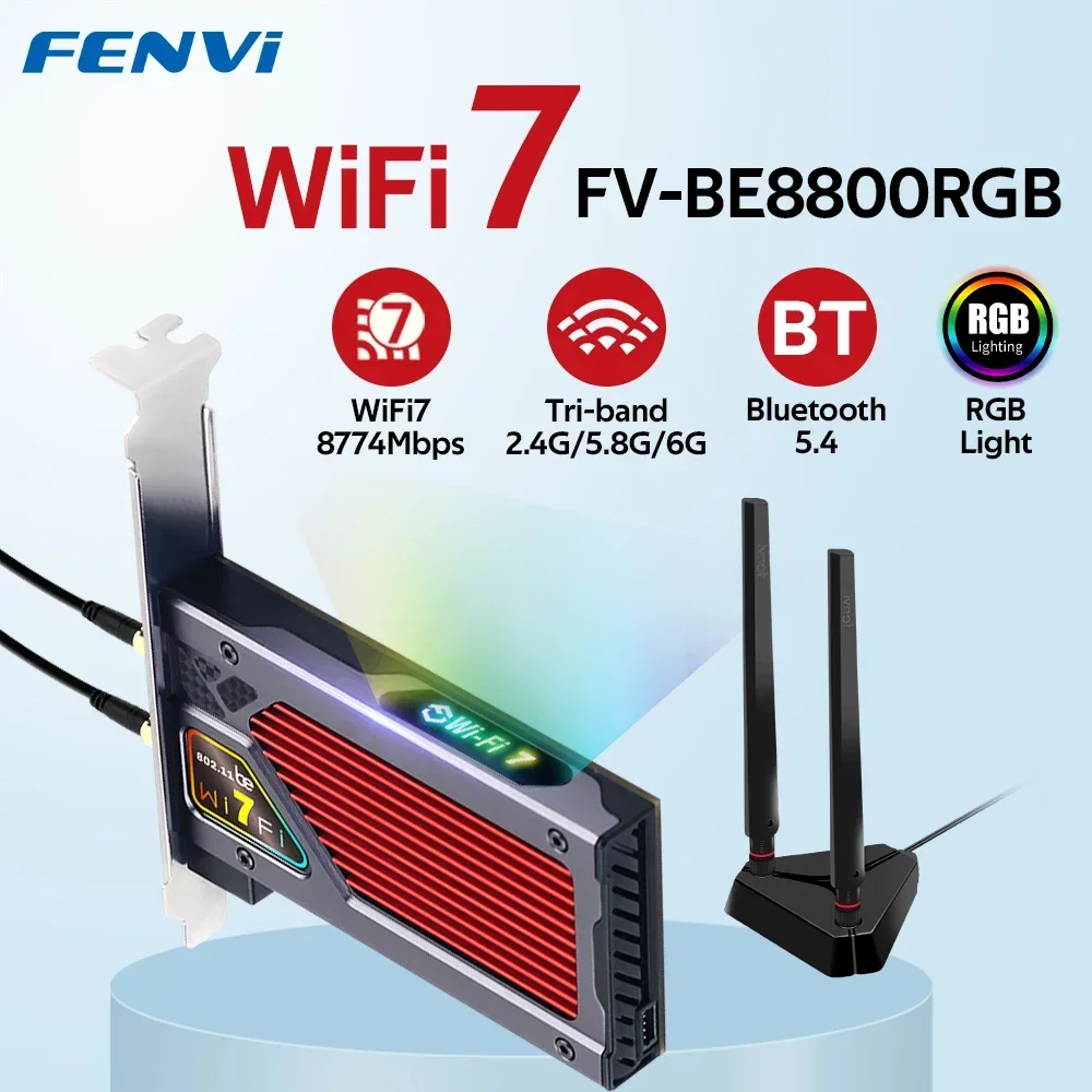 

Fenvi 8800Mbps WiFi 7 BE200 PCIe WiFi Adapter FV-BE8800RGB Bluetooth 5.4 WiFi7 for Intel BE200 Wireless Network Card 2.4G/5G/6G