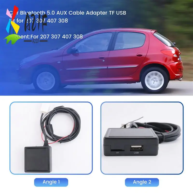

A21F-Car Bluetooth 5.0 AUX Cable Adapter TF USB Fit For 207 307 407 308