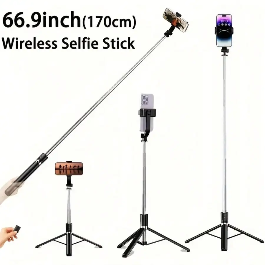 

70 Inch Bluetooth Selfie Stick Tripod With LED Backlight, Wireless Remote Control, 360° Rotatable Phone Holder, Extendable Stable Anti-Shake Floor Tripod Stand For Live Streaming, Vlog, Travel, Outdoor Photography & Video Recording