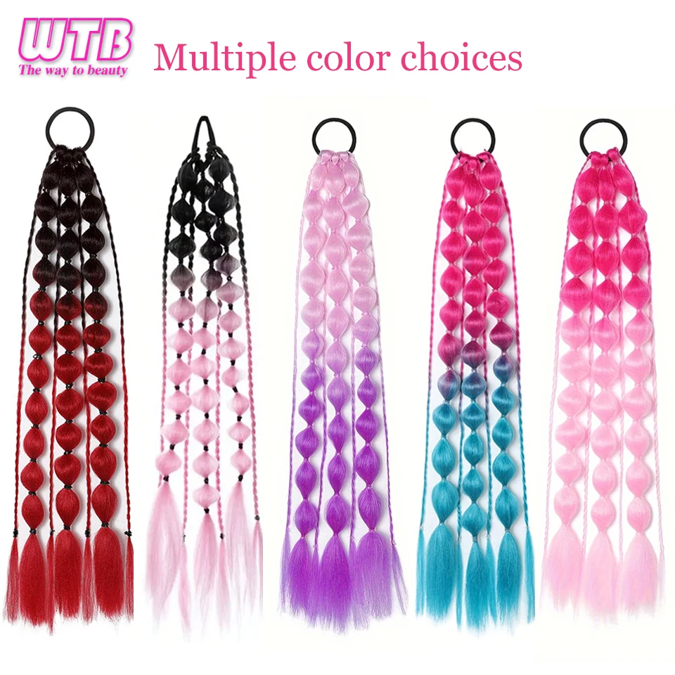 วิกผมปลอมแบบหางม้า 2 ชิ้น สีชมพู ยาว ทรงบับเบิ้ลถักเปีย แบบตรงหยิกเล็กน้อย สำหรับผู้หญิงและเด็กผู้หญิง ใช้สำหรับแต่งกายในวันฮาโลวีน