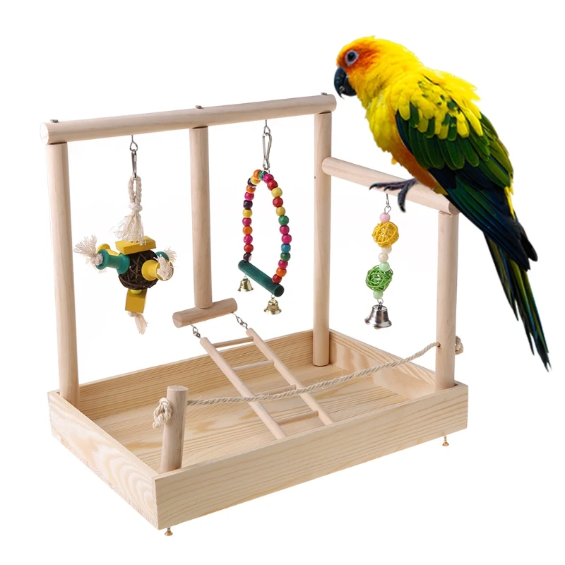 2022 New Parrot Swing Climbing Ladder Desktop Stand Wooden Playground Training Perch Toy