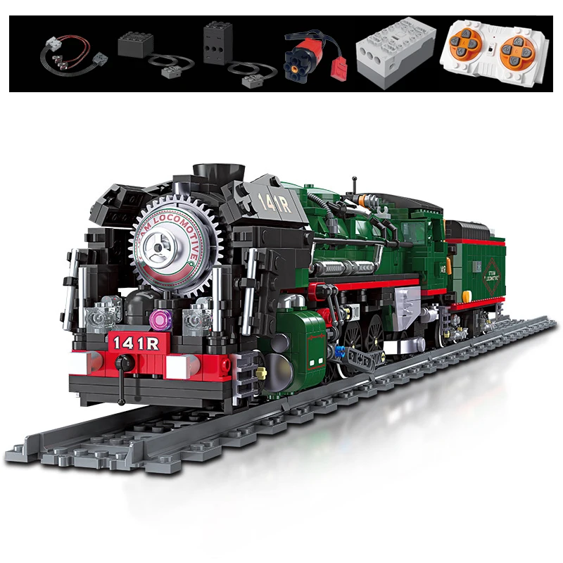 AUF LAGER MOC Technische Elektrische Dampf Zug 141R Bausteine Ziegel Montage Modell Spielzeug für Kinder Geburtstag Geschenk Set