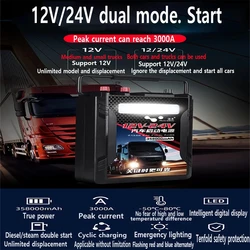 Car jump starter 12V/24V 358000mAh, a sturdy and durable electric starting device that can start any vehicle