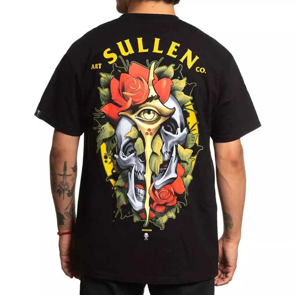 2024 Sullen Men's Golden Eye Standard Black Short Sleeve Cotton Print T-Shirt High Street Oversized Harajuku Graphic TShirt