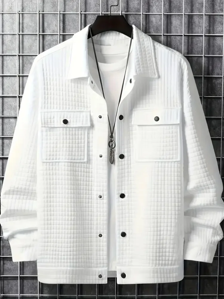 

Men's Casual Solid Color Plaid Jacket with Pocket Machine Washable Spring Autumn Essential Regular Fit Classic Collar