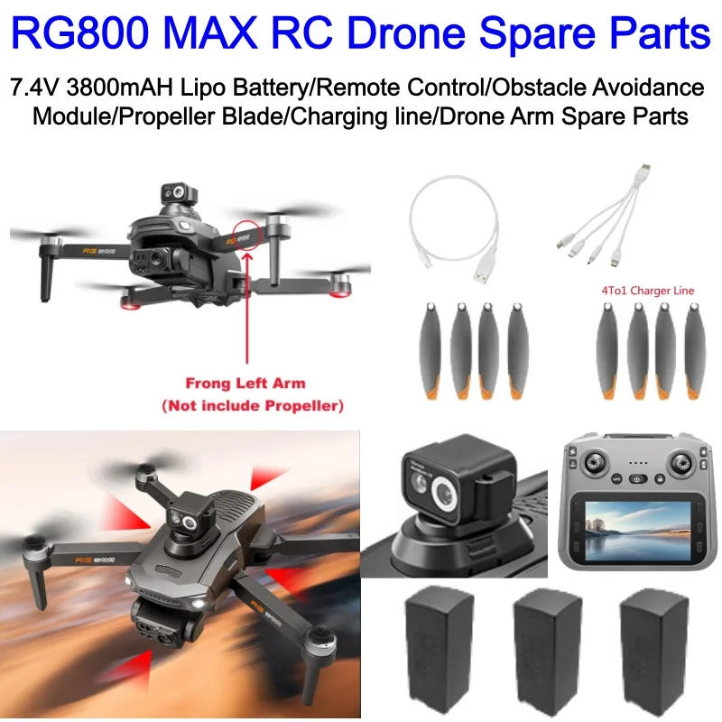 ملحقات طائرة بدون طيار RG800 MAX بطارية ليبو 7.4 فولت 3800 مللي أمبير في الساعة/جهاز تحكم عن بعد/وحدة تجنب/شفرة المروحة/خط شحن/ذراع الطائرة بدون طيار #2