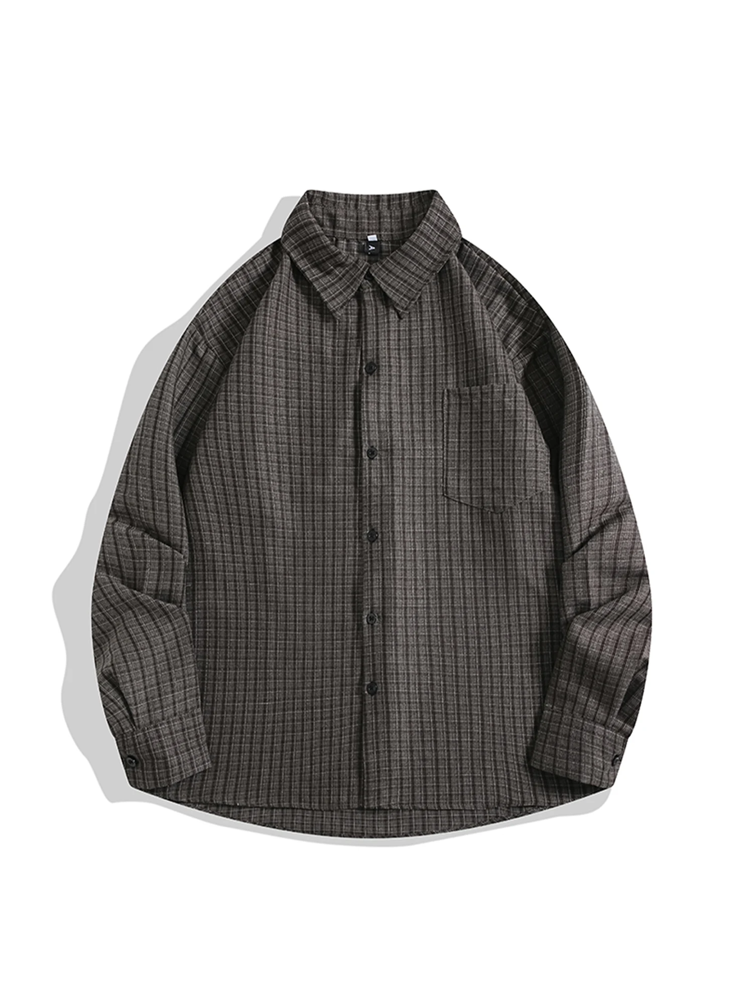 Frauen grau karierte Polo-Ausschnitt Shirts Blusen Y2k Vintage 2000er Jahre ästhetische elegante Langarm Oversize Shirt Mode Kleidung Frühling