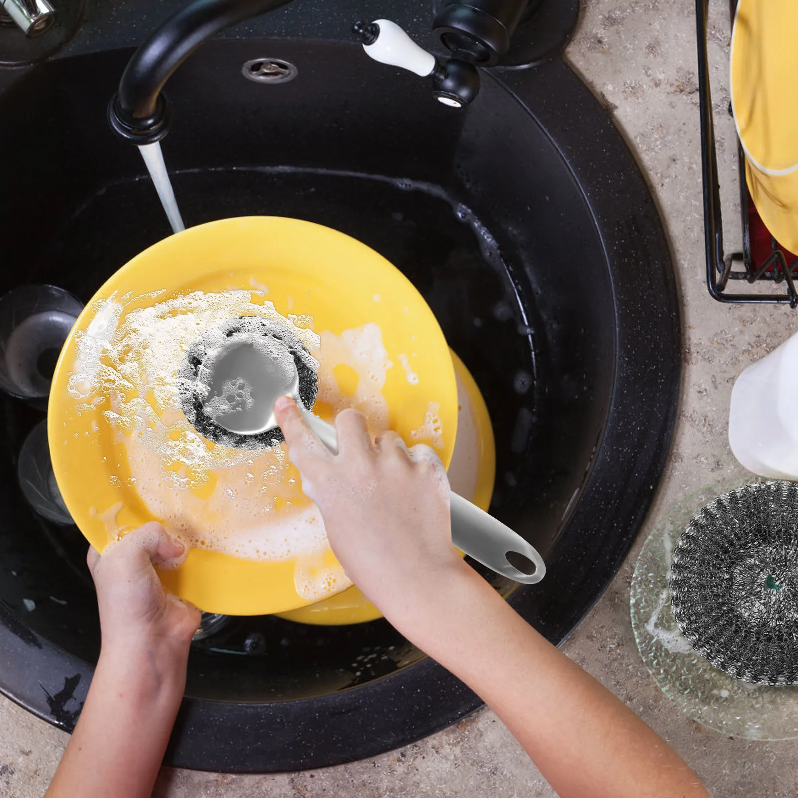 5/10Pcs Steel Wire Ball Pot Brush Long Handle Kitchen Dishes Scrubber Strong Decontamination Rust Removal Utensils Cleaning Tool