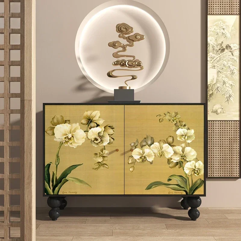 French medieval household entrance cabinet, living room storage, installation-free decorative cabinet