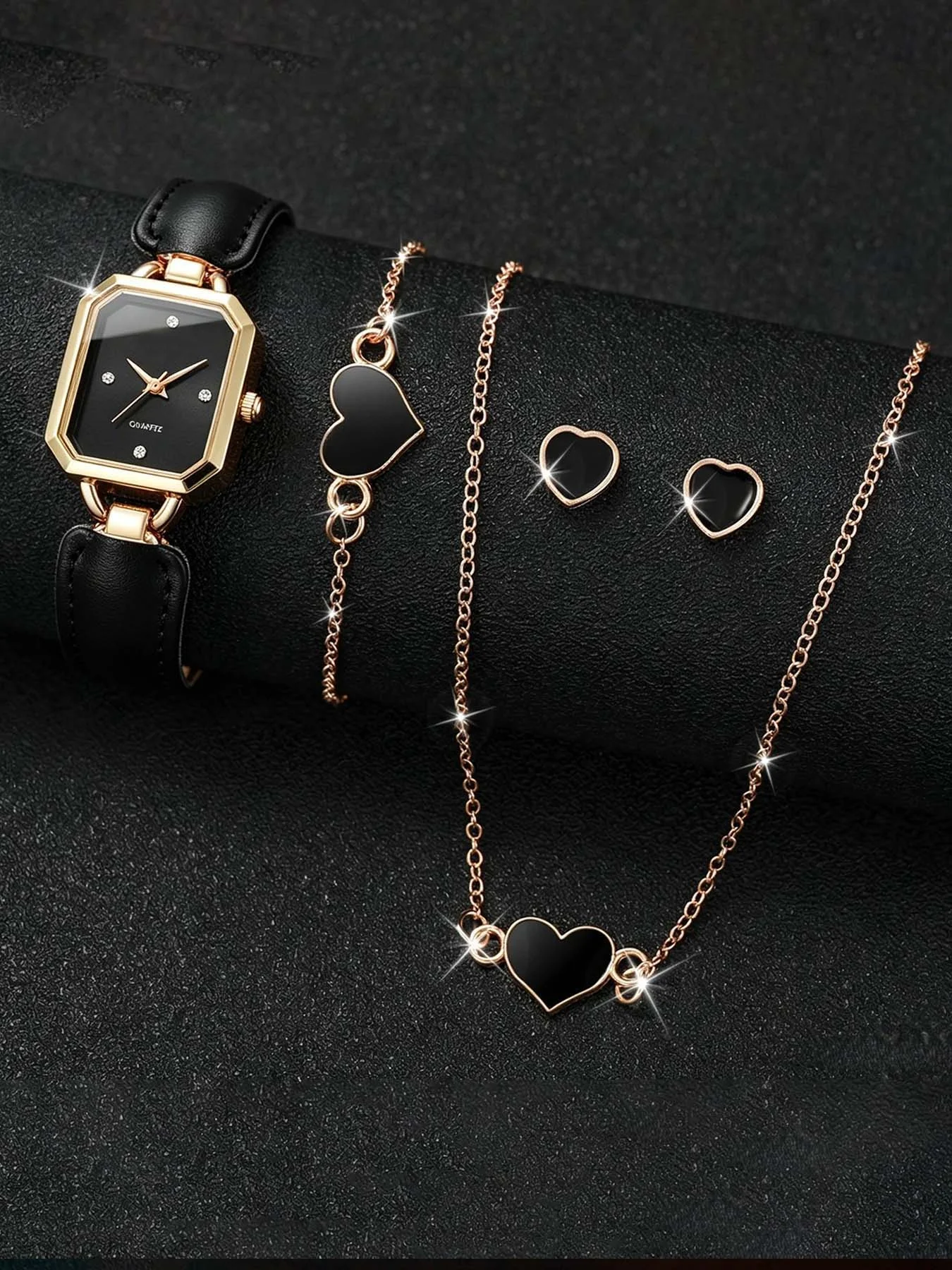 5-piece set of Mirad watches for women with a niche high-end feel, square bracelet style spliced quartz watch set