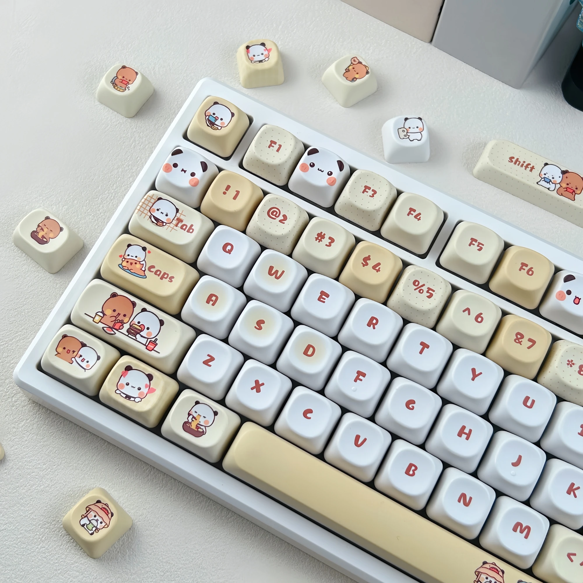 MAIMOOO Kawaii Yier Panda Bear Keycap MOA Profile Cartoon Cute Bubu Dudu Custom PBT Keycaps for Mechanical Keyboard Cream Yellow