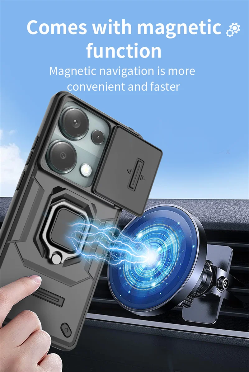 For Xiaomi Redmi Note 13 Pro 4G Case Anti Shock Kickstand Magnet Armor Phone Cases for Redmy Note13 Pro+ Pro Plus 5G Back Cover