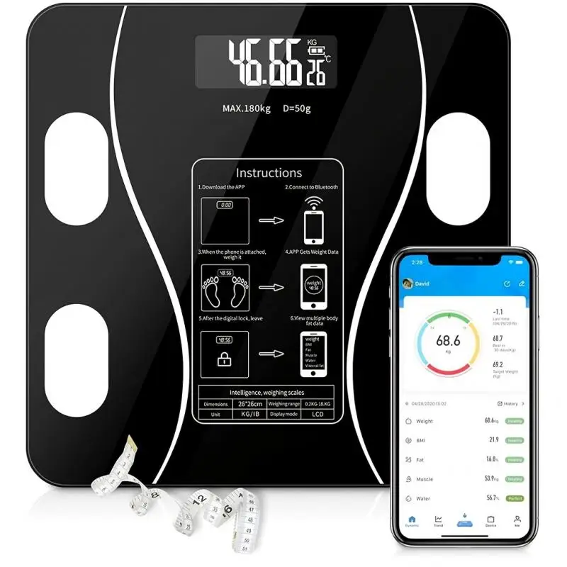 Smart Scale for Body Weight Digital Bathroom Scale Bluetooth Body Fat Scale Body Analyzer with Smart APP Sync Weigh Height Fat