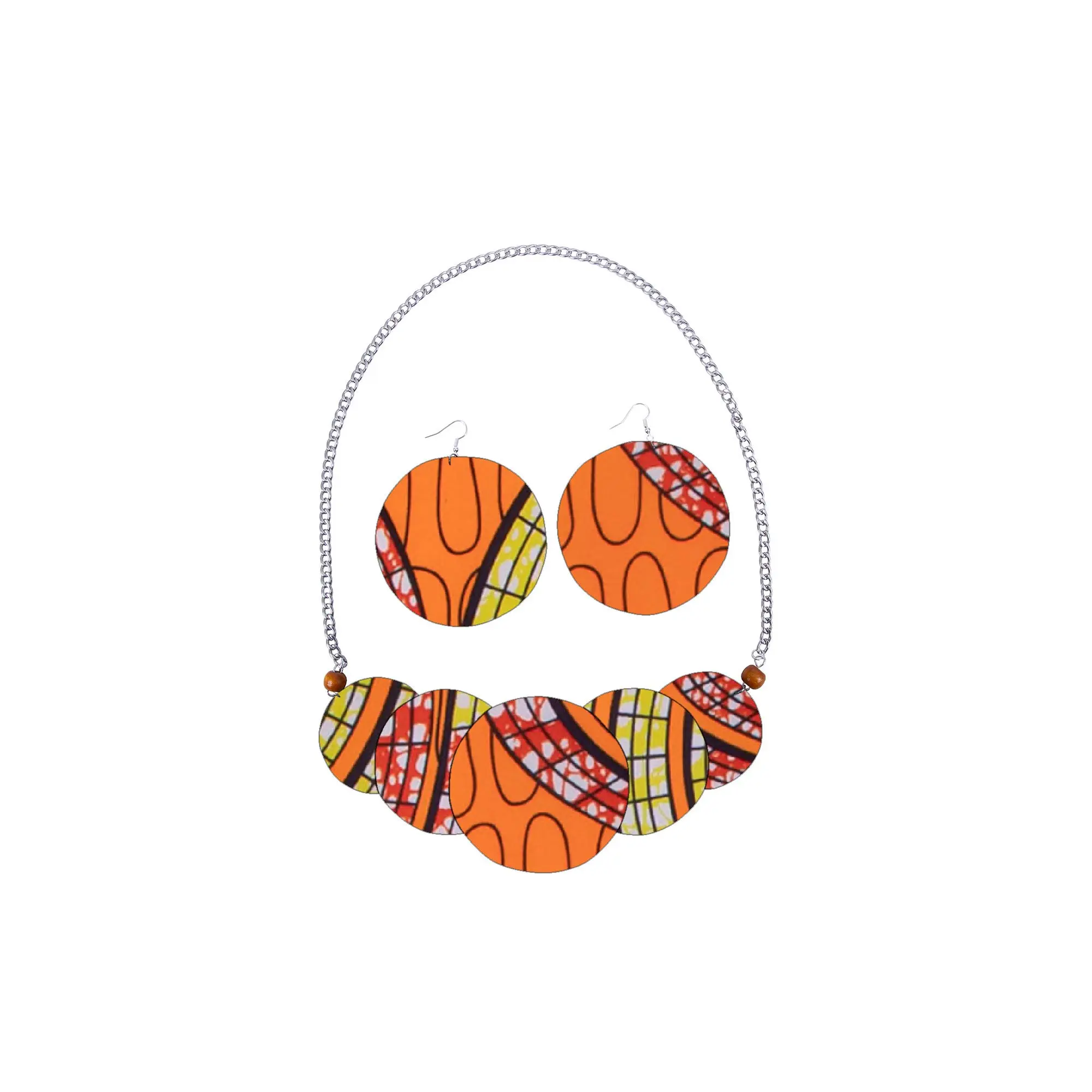 

BRW Ankara Necklaces Earrings Set Handmade African Jewelry Colorful Necklce for Gift Hoop Earrings Pendant Necklaces Wyb949