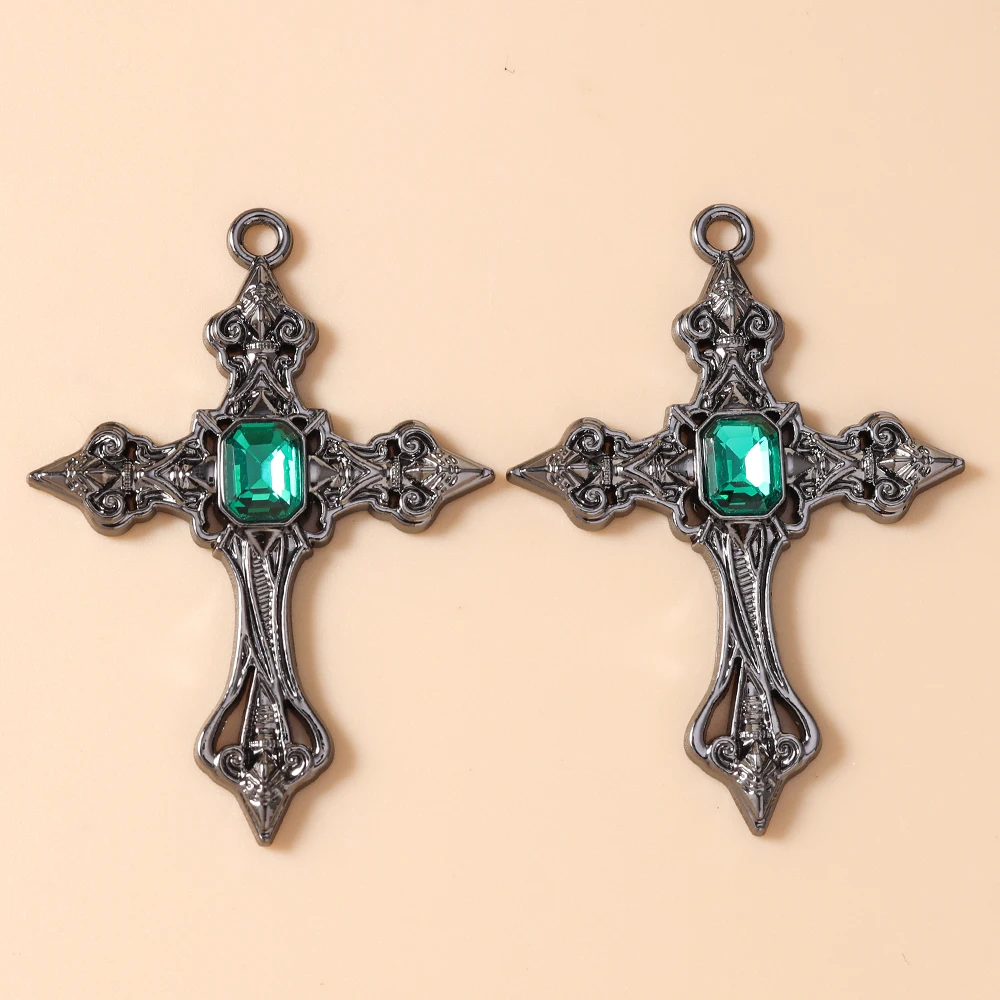 Leslie 5 Stück 54*39mm Prachtvolle Gothic Hip Hop Kristall-Kreuz-Anhänger für Halsketten, Armbänder, Schmuckherstellung, DIY-Basteln – Detail 7