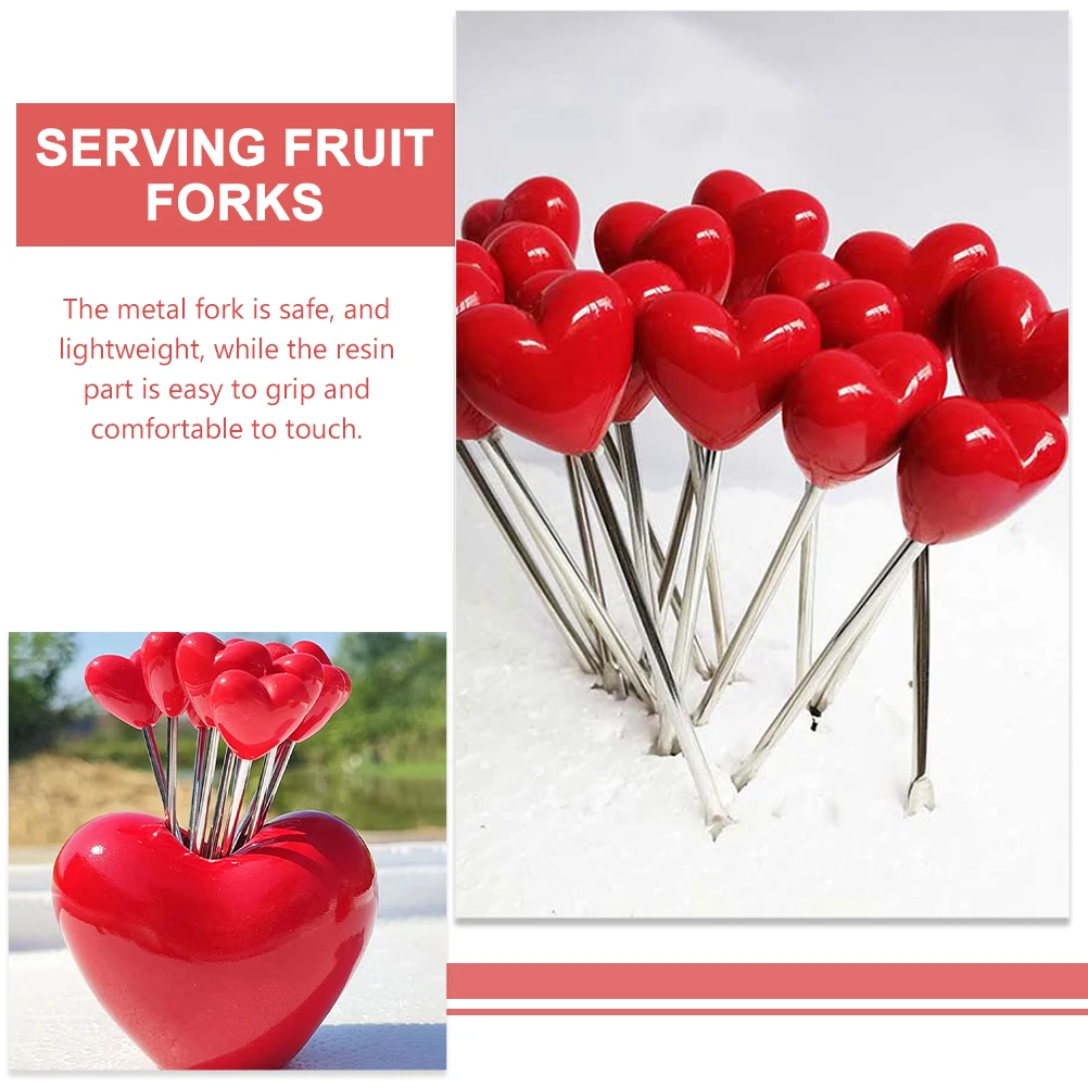 

10 Heart Forks Stainless Fruit Forks Steel Resin Dessert Kitchen Tool Cake Mini Sweet Treats Kitchen Tool Gift Set