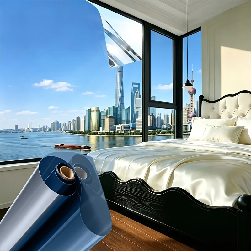 One Way Mirror Privacy Window Film Silver Sun Block Heat Control Static Cling Removable UV Protection for Home Glass Door