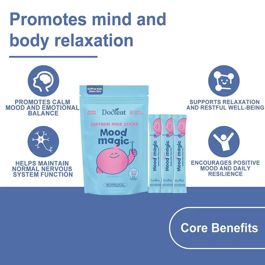 

Saffron Pixie Sticks Mood Magic Support Conditioning Powder Encourages Positive Mood Resilience Daily Emotion Supplement Powder