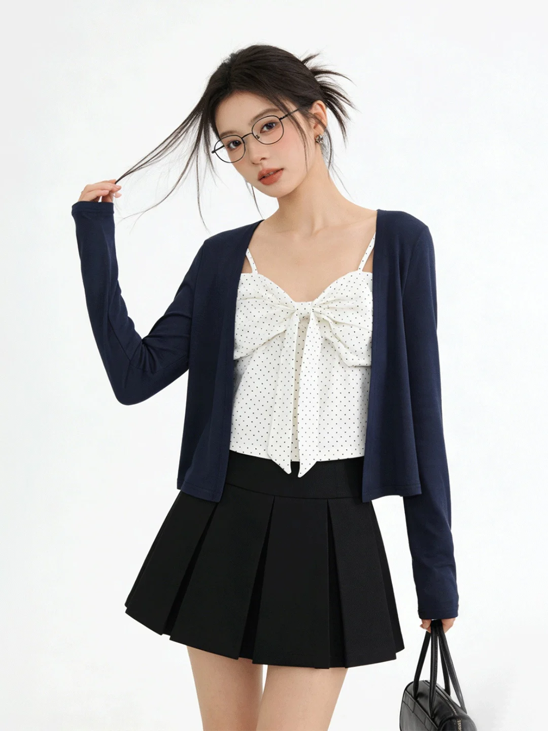 

Korean Sle Polka Dot Knot Vest Knitted Skin-friendly Spring Summer New Arrival Color Blo Set Women's Faion En...