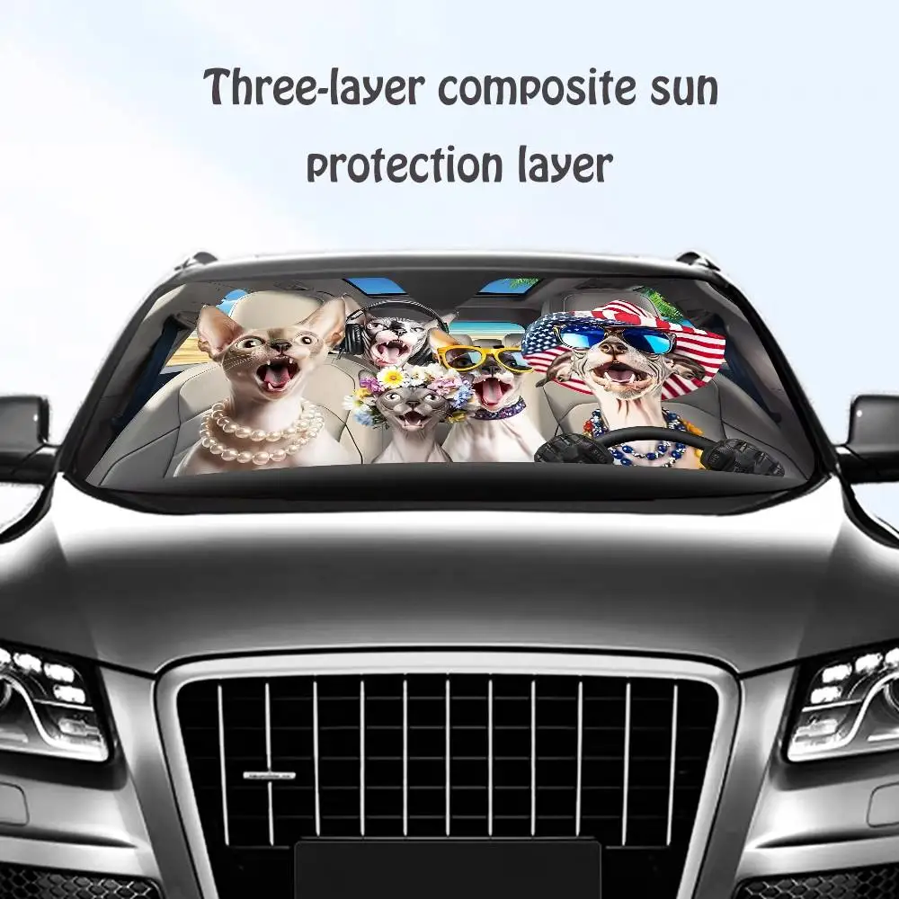 

Funny Sphynx Cat Driving Car SunShade Windshield Sun Shade Personalized Picture Block UV Rays Visor Protector
