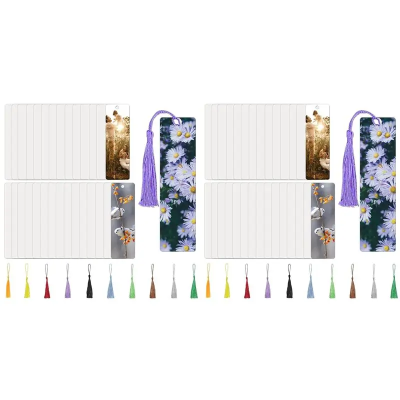 

SDFC-60 Pcs Double Sided Sublimation Bookmarks With Tassels, 6X1.5Inch DIY Plastic Blanks For Crafts And Gifts