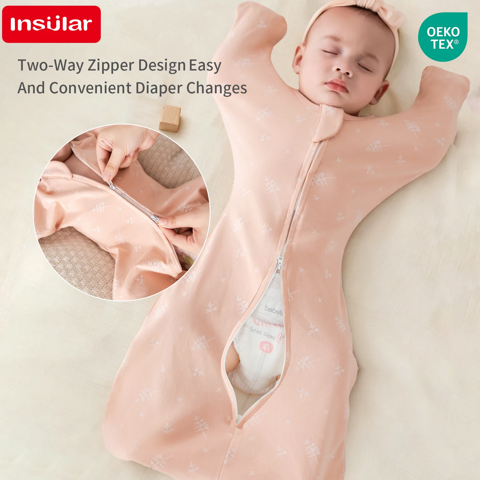 كيس نوم معزول كيس نوم قطني بيجامة رفيعة مضادة للركل ملابس نايتي 2-Way سحاب للأطفال حديثي الولادة محاكاة الرحم 0-1 سنة #4