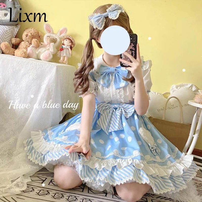 Robe Lolita à pois pour tous les jours, jupe Boba + chemise, tenue princesse Kawaii pour fête thé, style université