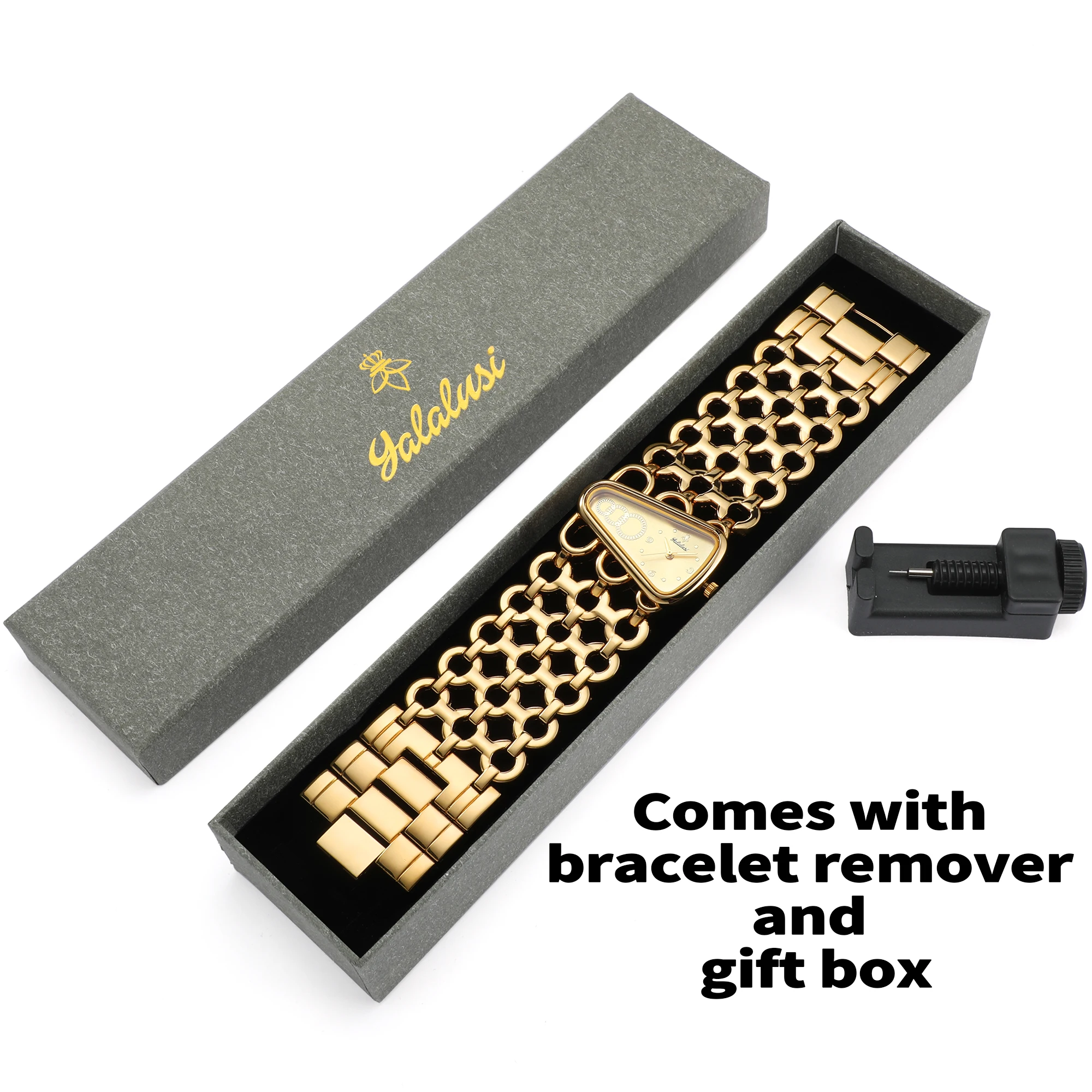 YaLaLuSi brand new popular watch gold skeleton gorgeous chic ion-plated gift box regulator