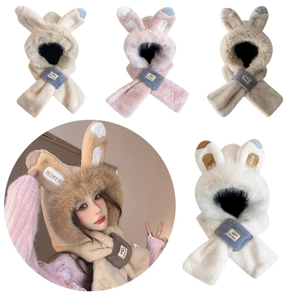 

Cute Ear Protection Scarf Cap Windproof Rabbit Ears Thickened Cap Plush Warm Cap Autumn Winter