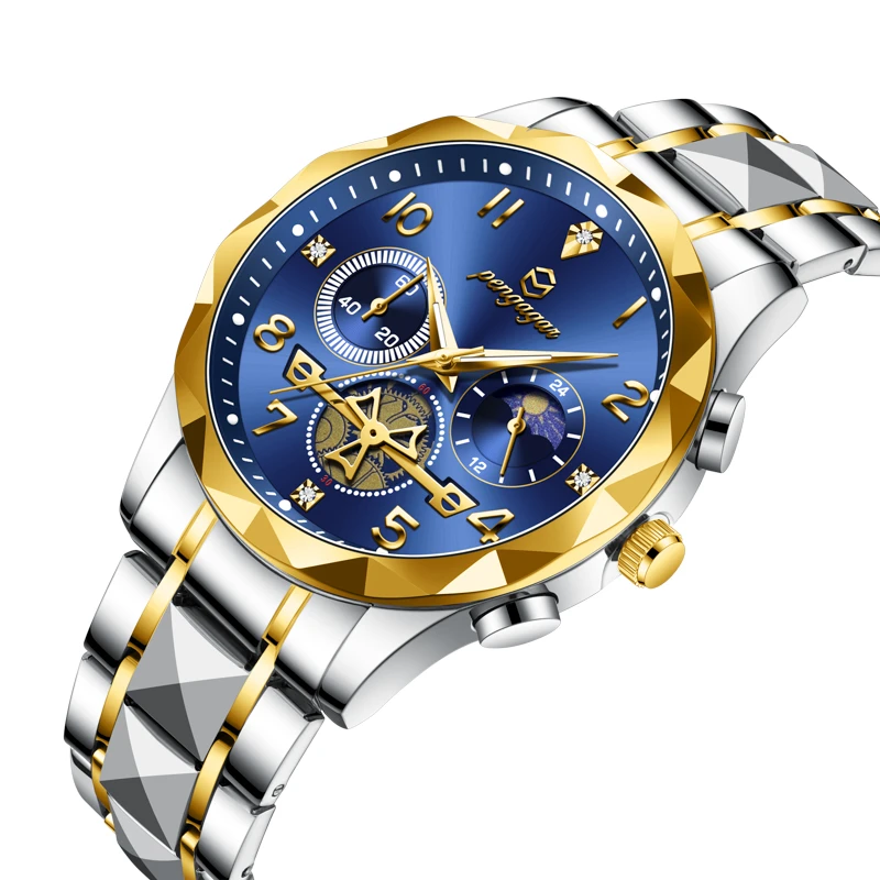 POEDAGAR Orologio da polso da uomo di lusso Cronografo Orologio da uomo luminoso impermeabile Orologio al quarzo da uomo sportivo di alta qualità in acciaio inossidabile