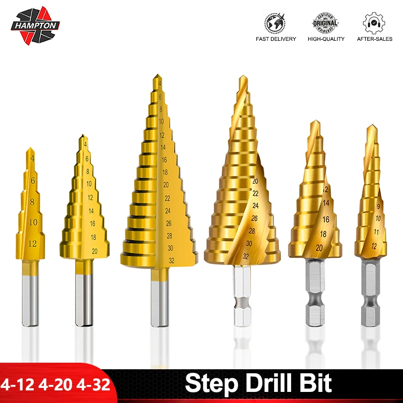 

Step Drill Bit 1pc HSS 4-12 4-20 4-32 Titanium Coated Triangle Shank Core Drill Bit For Wood Hole Cutter Spiral Groove Drill Bit