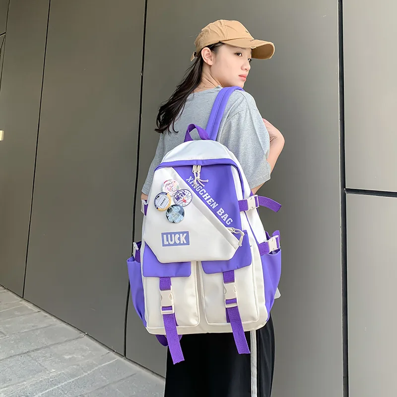 2022 New Bag Bump Color High School High School Students Large Capacity Junior High School Students Solid Casual Backpack